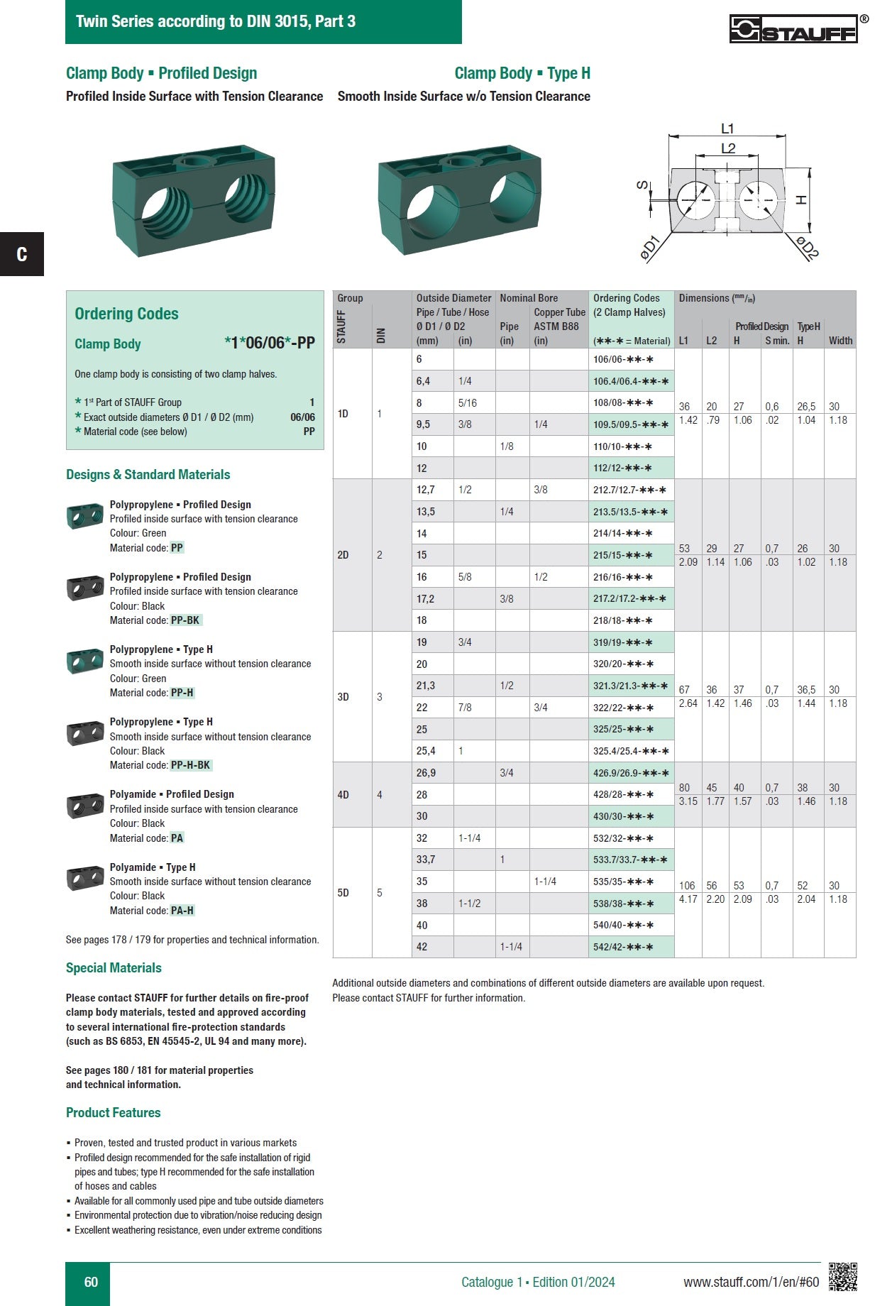 Stauff Twin Series Polypropylene Profiled Clamp