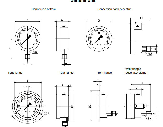 All Stainless Steel Pressur Gauges With Bourdon Tube With Or Without Glycerine Filling