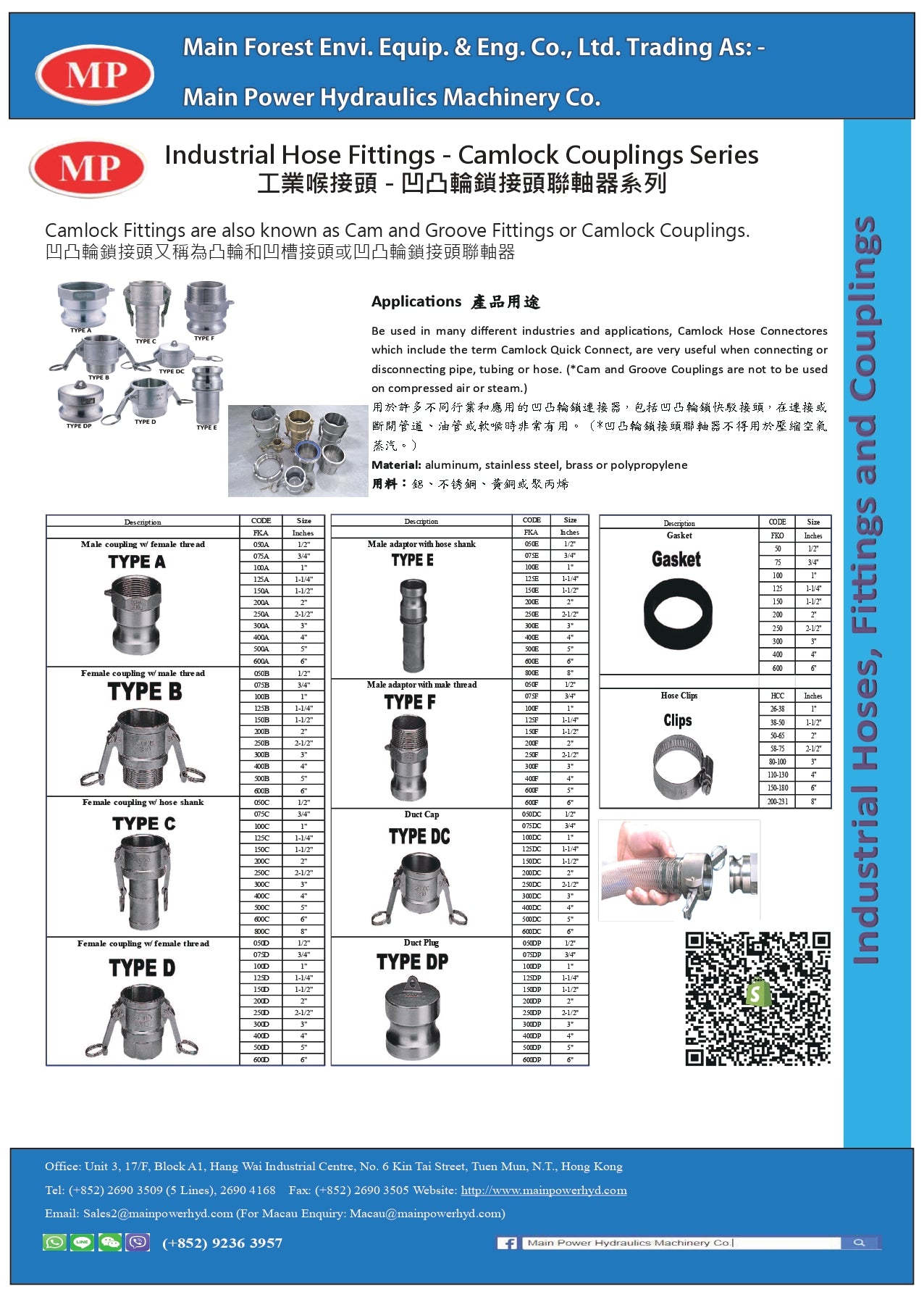Industrial Hose Fittings - Camlock Couplings Series 工業喉接頭-凹凸輪鎖接頭聯軸器系列