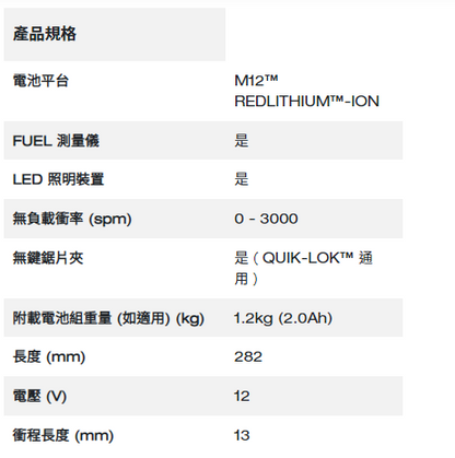 Milwaukee M12™ Hackzall™ 精巧往復鋸