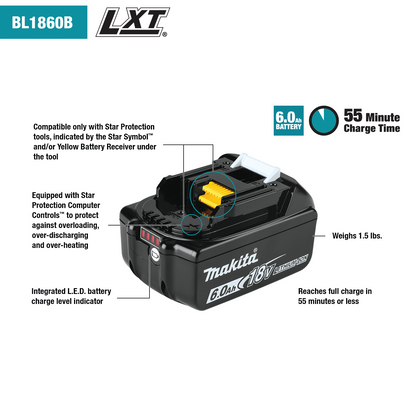 Makita 牧田 18V LXT® Lithium‑Ion 6.0Ah Battery BL1860B