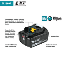 Load image into Gallery viewer, Makita 牧田 18V LXT® Lithium‑Ion 6.0Ah Battery BL1860B
