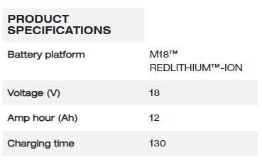 Milwaukee M18™ High Output™ 12.0ah Battery / 12.0ah 鋰電池 M18 Hb12