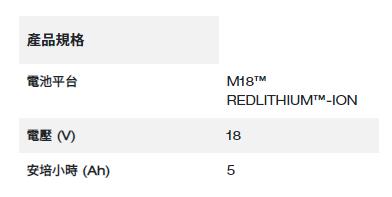 Milwaukee M18™ 5.0Ah 耐腐蝕鋰電池 / Resistant Battery M18B5-CR