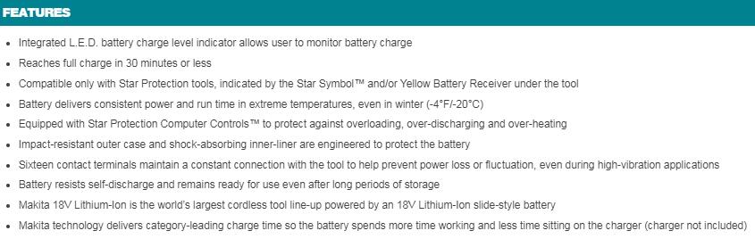 Makita 牧田 18V LXT® Lithium‑Ion 3.0Ah Battery BL1830B