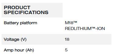 Milwaukee M18™ 5.0Ah 耐腐蝕鋰電池 / Resistant Battery M18B5-CR