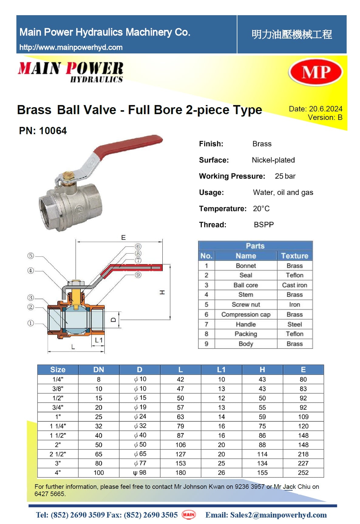 Brass Ball Valve - Full Bore 2-piece Type