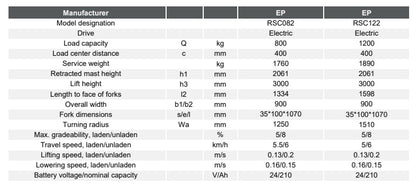 Electric Pallet Stacker EPS 0.8/1.2T