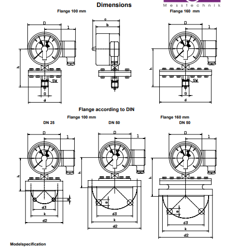 Contact pressure gauges with diaphragm Industry version , with or without filling