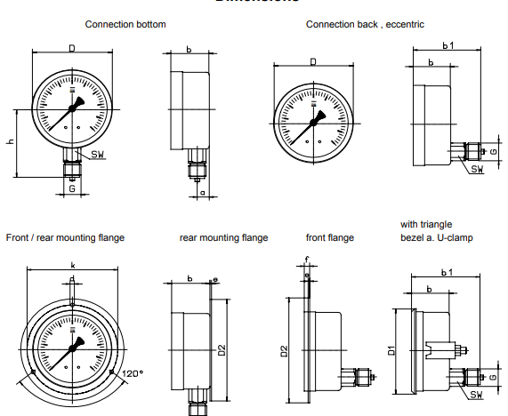 Precision test gauges with Bourdon tube in industry and stainless steel version