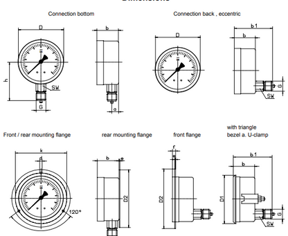 Precision test gauges with Bourdon tube in industry and stainless steel version