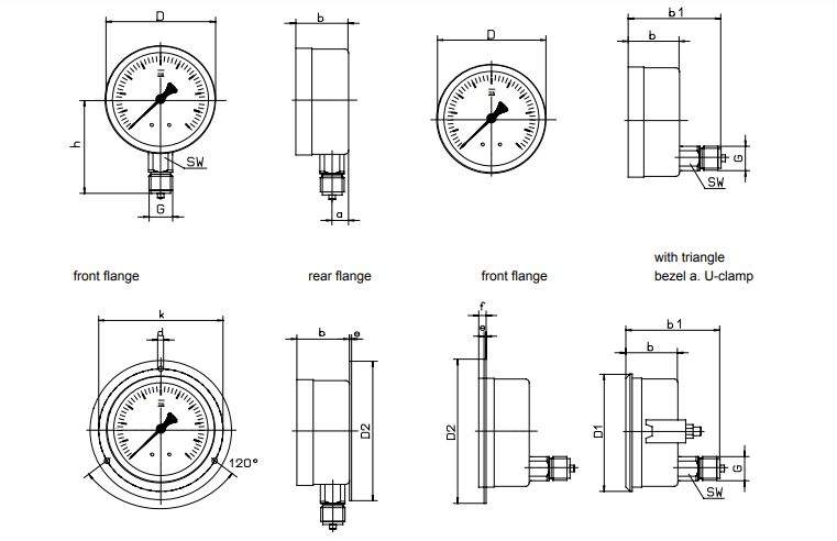 Heavy Duty pressure gauges with Bourdon tube