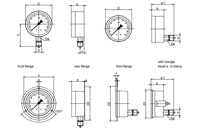 Heavy Duty pressure gauges with Bourdon tube