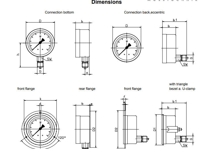 All Stainless Steel Pressure Gauges With Bourdon Tube