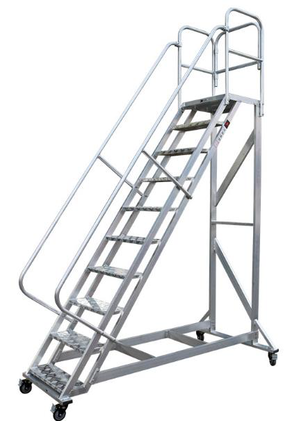 Mp Aluminium Movable Step Ladder Work Platform W/handrail & Guard Rail